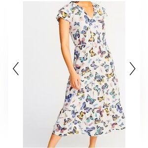 OLD NAVY butterfly Tierred Waist-Defined Ruffle-Maxi dress boho cottagecore M